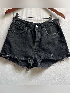 Denim Forum Black Distressed High Rise Denim Shorts 28